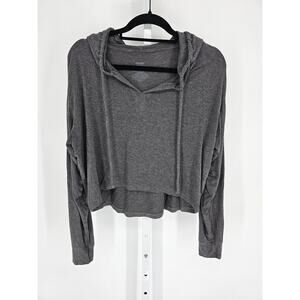 Me Undies Womens Sz L Cropped Jersey Knit Lightweight Hoodie Gray